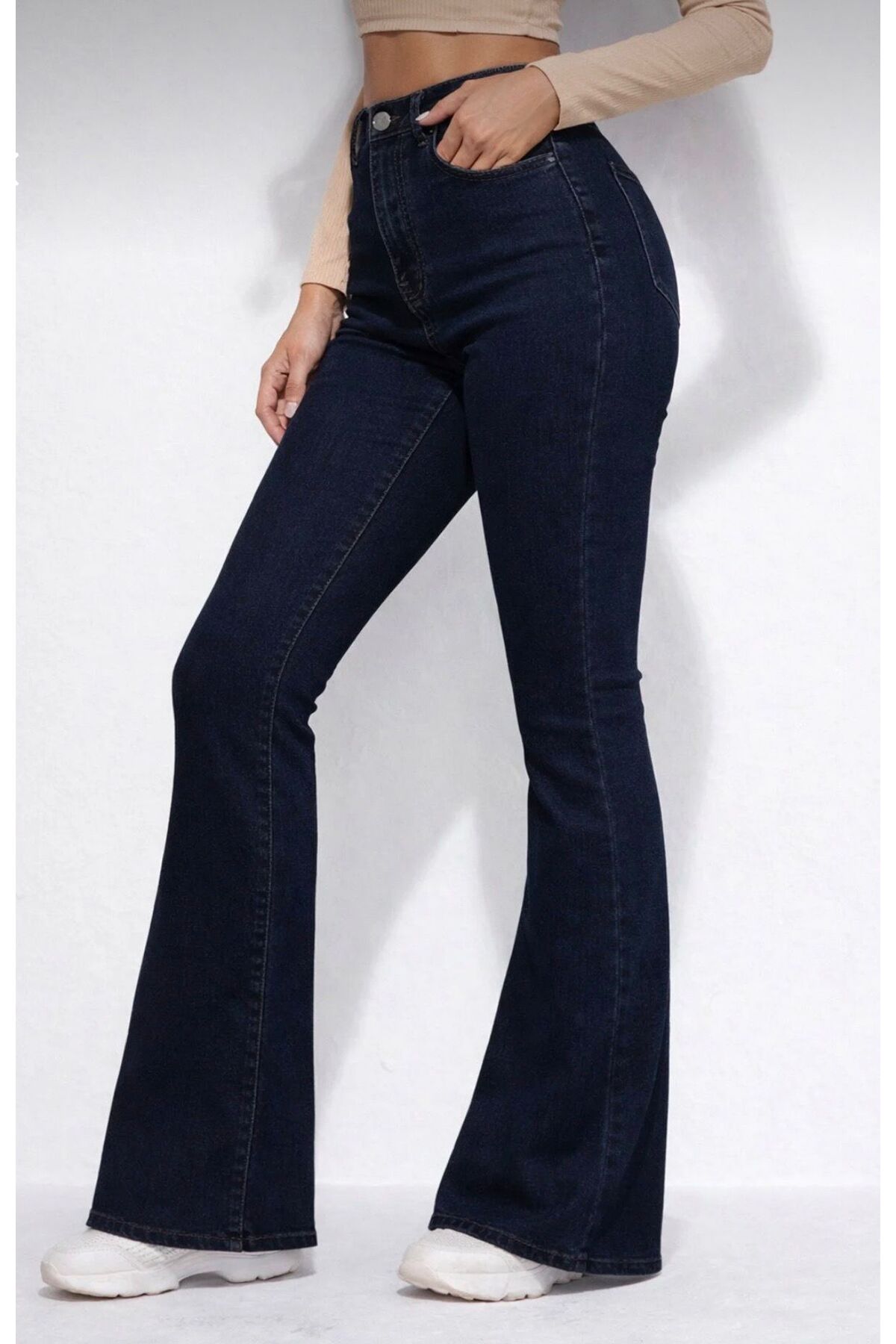 MRİABE  Lacivert Likralı Ispanyolpaca Kadın Jeans Pantolonu TAM BEDENİNİZİ SARAR ÜRÜN - Görsel 6