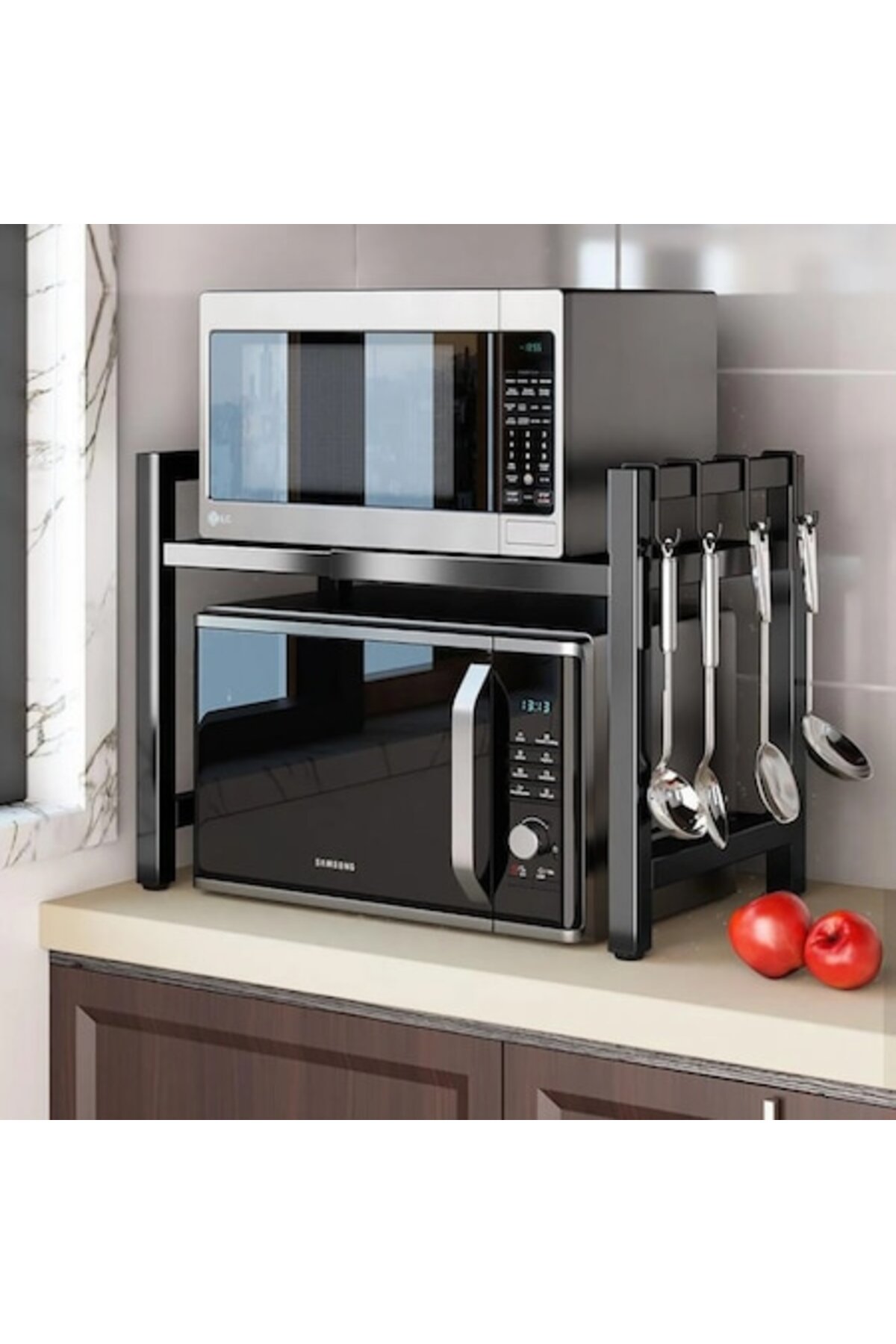 ZenAI Μεταλλικό Ράφι Φούρνου Μικροκυμάτων, Μαύρο, Ρυθμιζόμενο Ράφι, Οργανωτής...