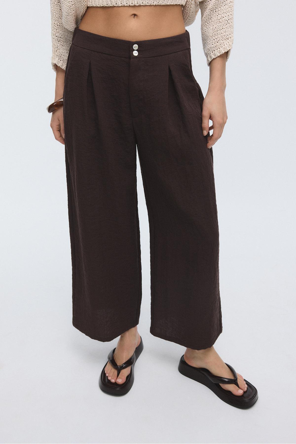 Stradivarius  Keten karışımlı culotte pantolon - Görsel 3