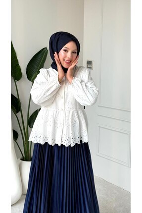 Nes Moda Kolu Lastikli Ajurlu Düğmeli Astarlı Gömlek (Tunik)