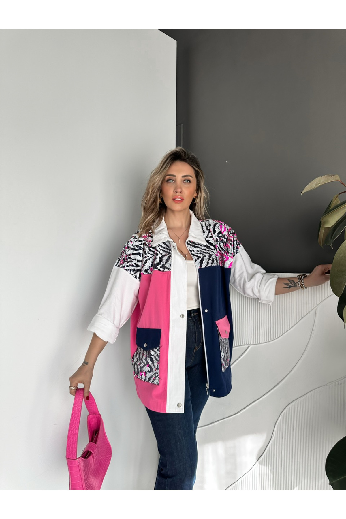 Zerrincan Giyim  Beyaz Renkli Payetli Ceket - Görsel 7