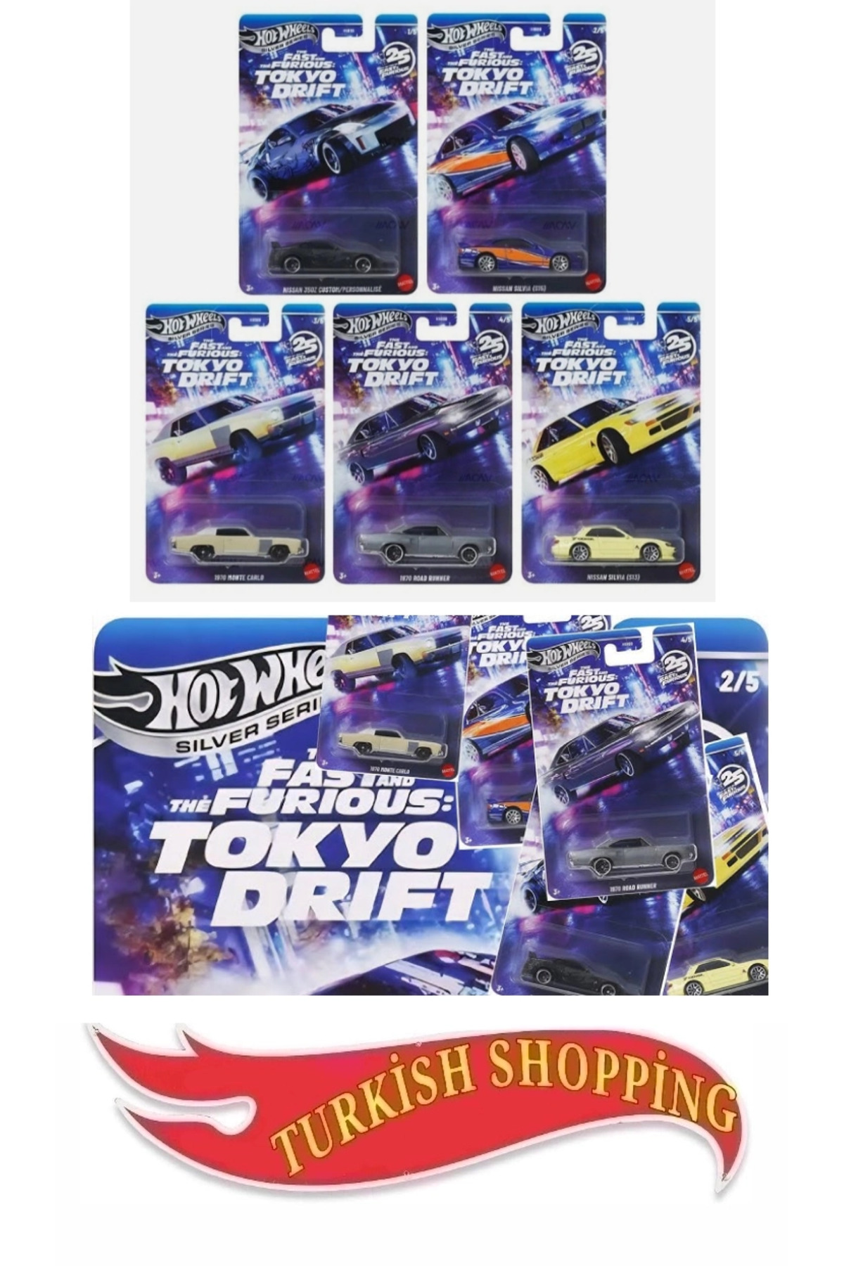 HOT WHEELS 1:64 Ölçek Fast&Furıous Tokyo Drift 5'li Set (350z