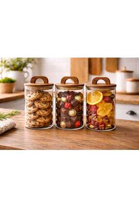 Durina Living Akasya Kapaklı 3'lü Cam Kahve Kavanozu 950 ml Vakumlu Kahve Çay...