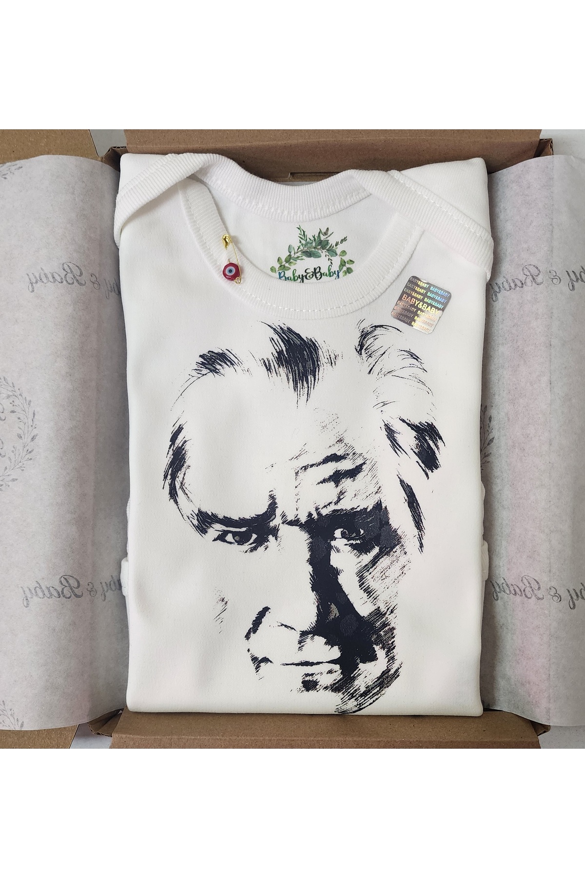 Baby&Baby Atatürk Hediyeli Kısa Kol Çıtçıtlı Pamuk Unisex Bebek Body fotoğrafı 4 (önizleme)