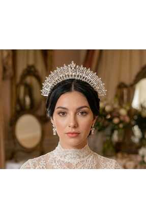 Milena Collection Gümüş Kristal Taşlı After Party Gelin Tacı – Zarif Düğün Sa...