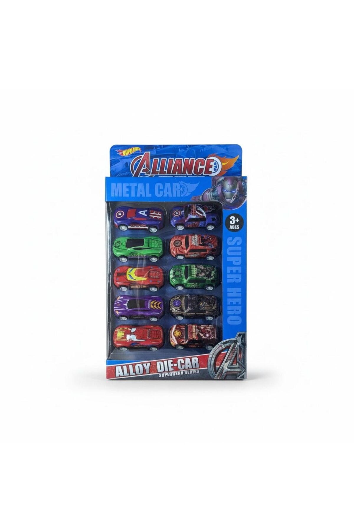 MEGOLA STORE 10'lu Metal Oyuncak Araba Seti Süper Kahraman Serisi
