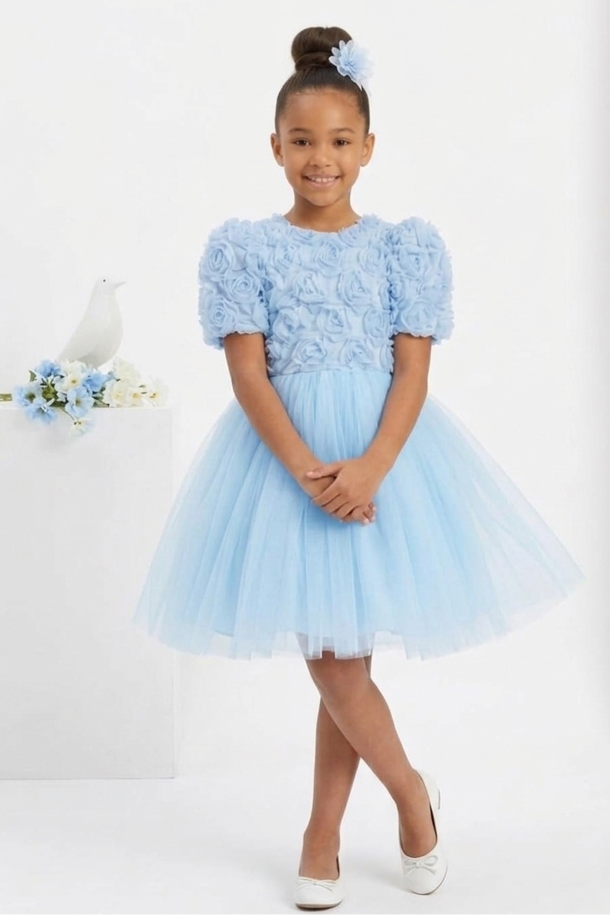 Mnk Baby&Kids Luvia Kısa Kol Kız Tütü Abiye Elbise M00811 MAVİ fotoğrafı 2 (önizleme)