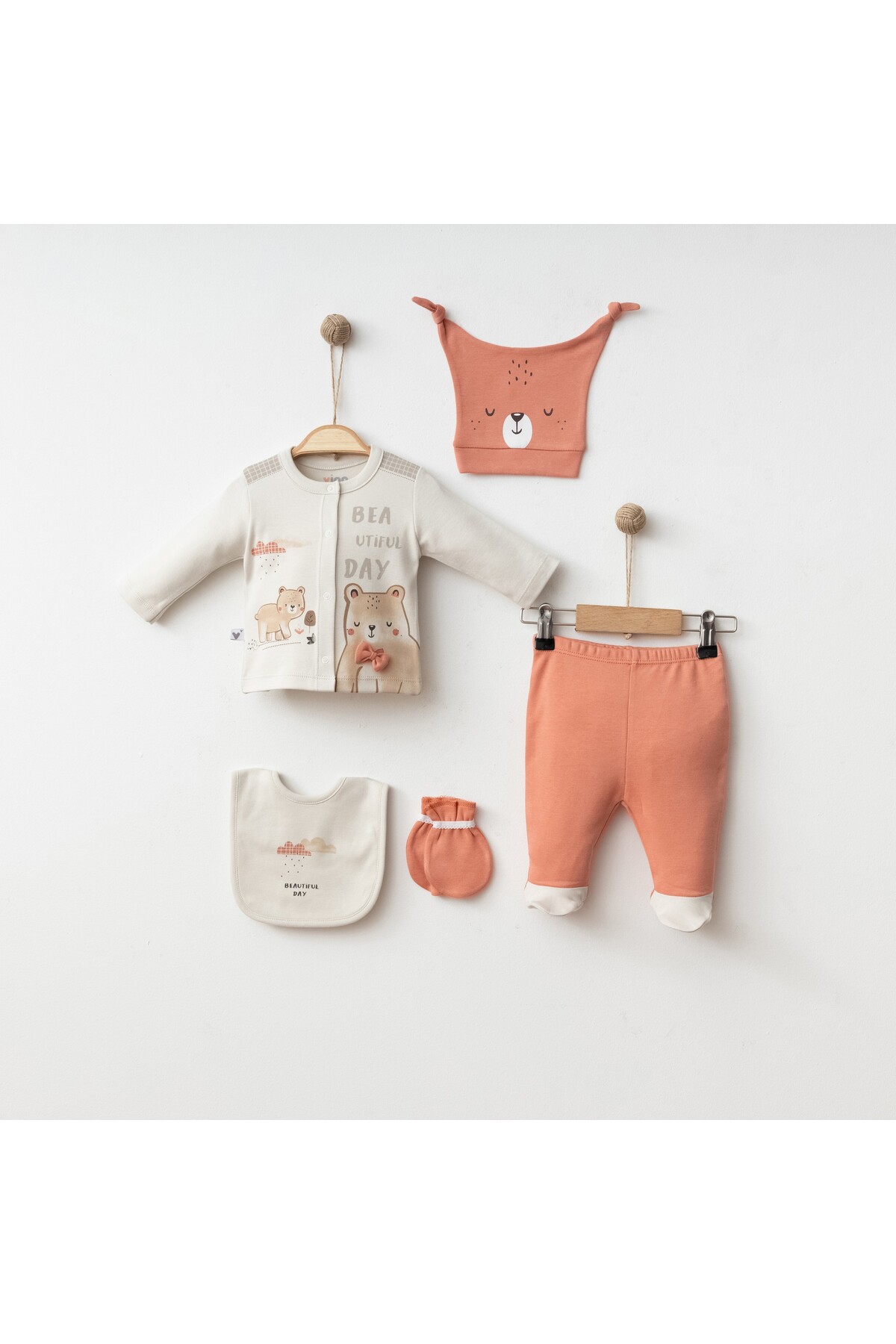 BEBEK 5 Lİ SET PAPYONLU AYICIK % 100 PAMUK KUMAŞ