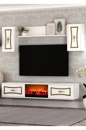 cantek dizayn TV0063-0063-TXA150-32 ŞÖMİNELİ DUVARA MONTAJ TV ÜNİTESİ TAKIMI ...