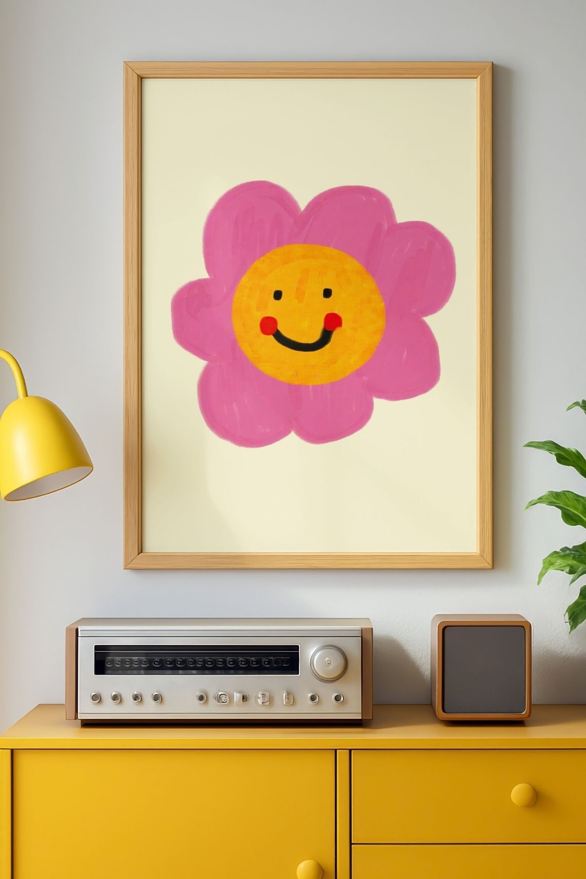 Gülümseyen Çiçek Tablo Minimal Flower Poster Pop Art Duvar Dekoru Çerçevesiz