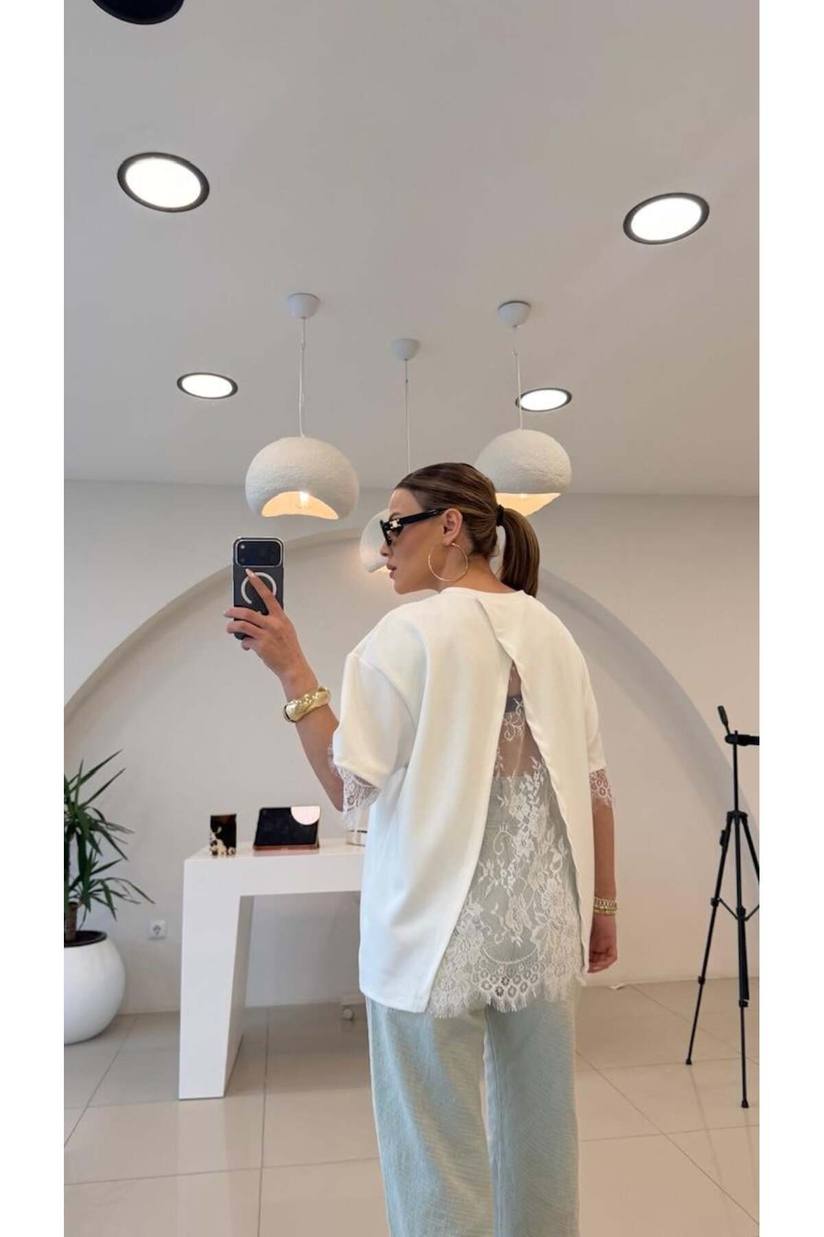 Şulenin Butiği  SIRT DANTEL DETAYLI MODAL BLUZ BEYAZ - Görsel 6