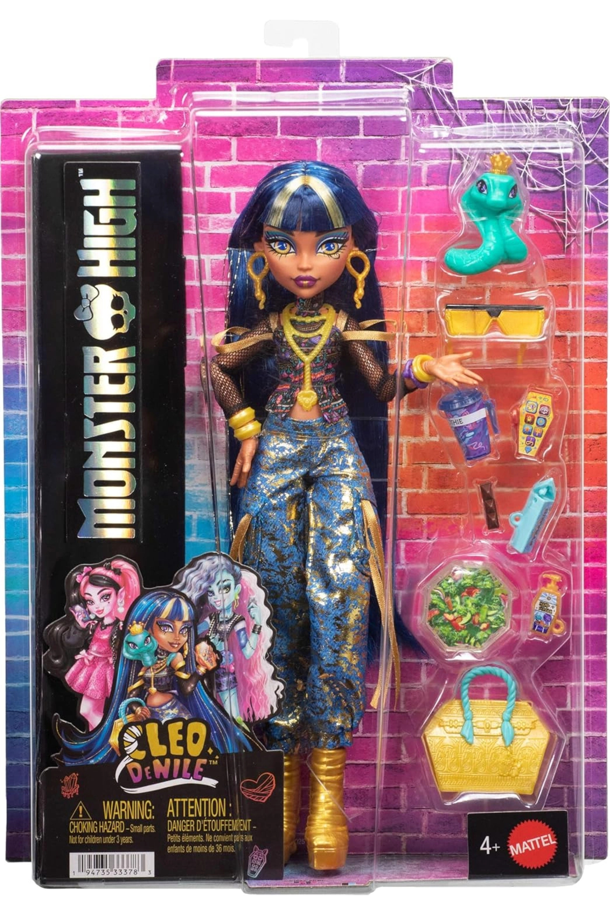 MONSTER HIGH Cleo De Nile Bebek, Altın Kot Kargo Pantolonu ve aksesuarları JHK32 fotoğrafı 4 (önizleme)
