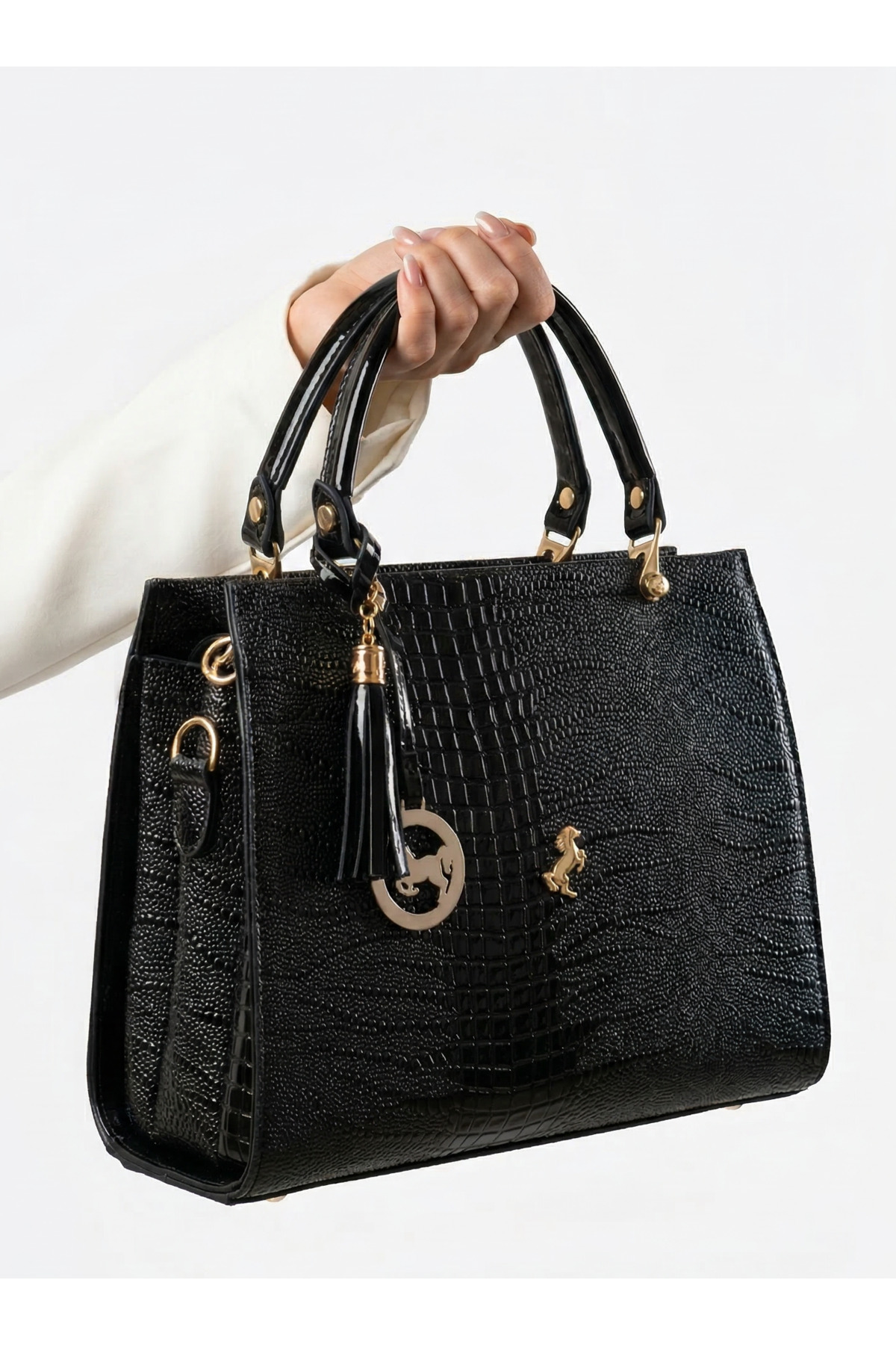 Miami Polo Club Black Lever Accessory Gifted 6 Compartment Oversized Sleeve Handbag