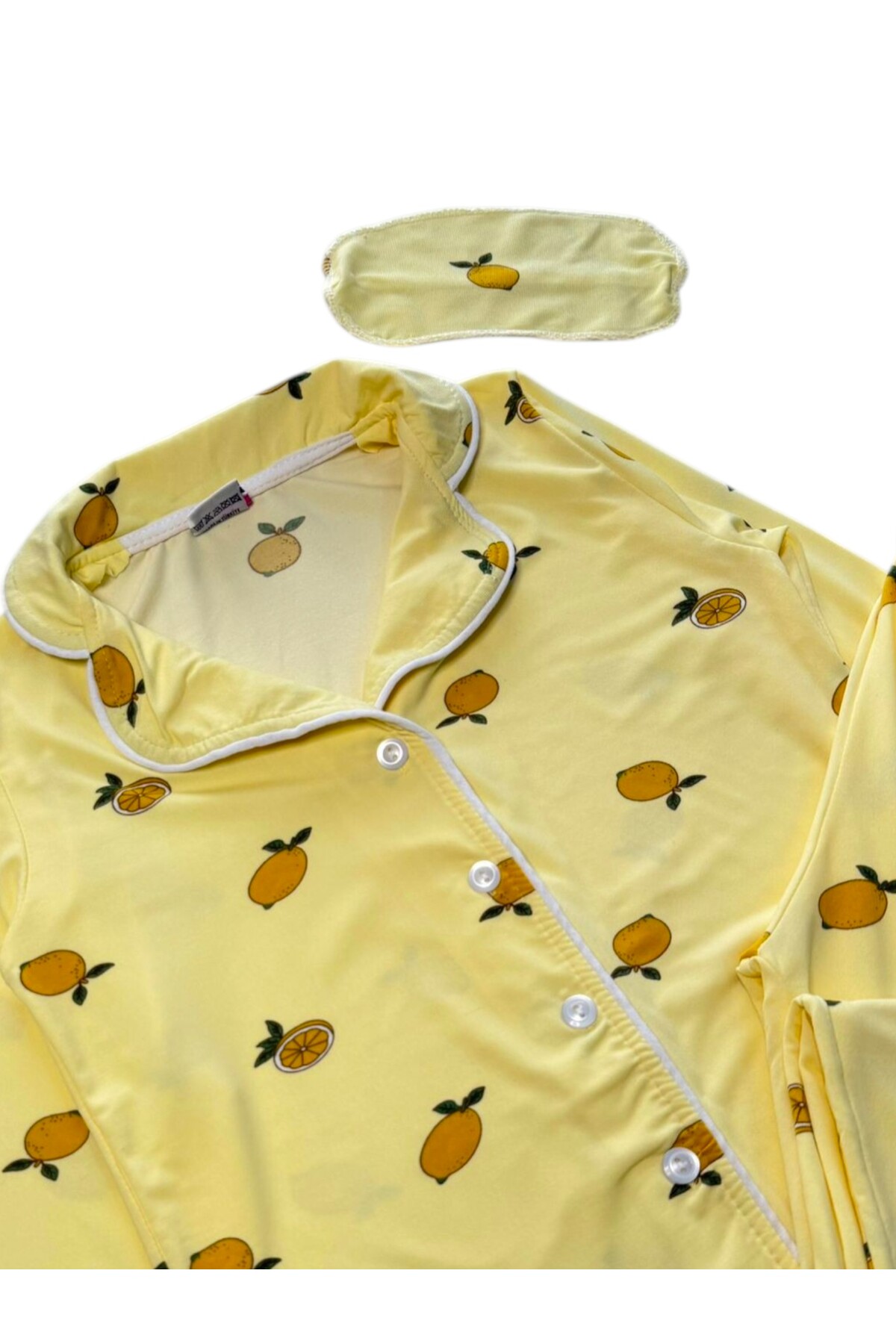 Fil Kids Kız Çocuk Pamuklu Merserize Kumaş Sarı Limon Desenli Gömlek Yaka Düğmeli Uyku Bantlı Pijama Takımı fotoğrafı 2 (önizleme)