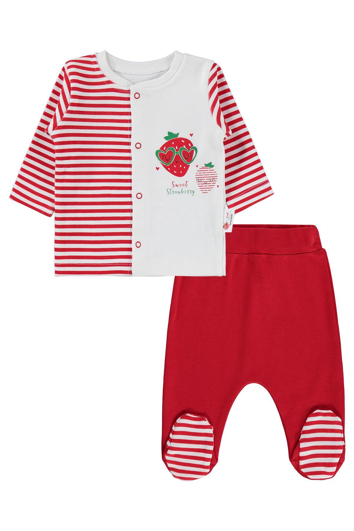 Nova Baby Çilek Kokulu Önden Açık 1-6 Ay Pijama Takımı - Ekru fotoğrafı 3 (önizleme)