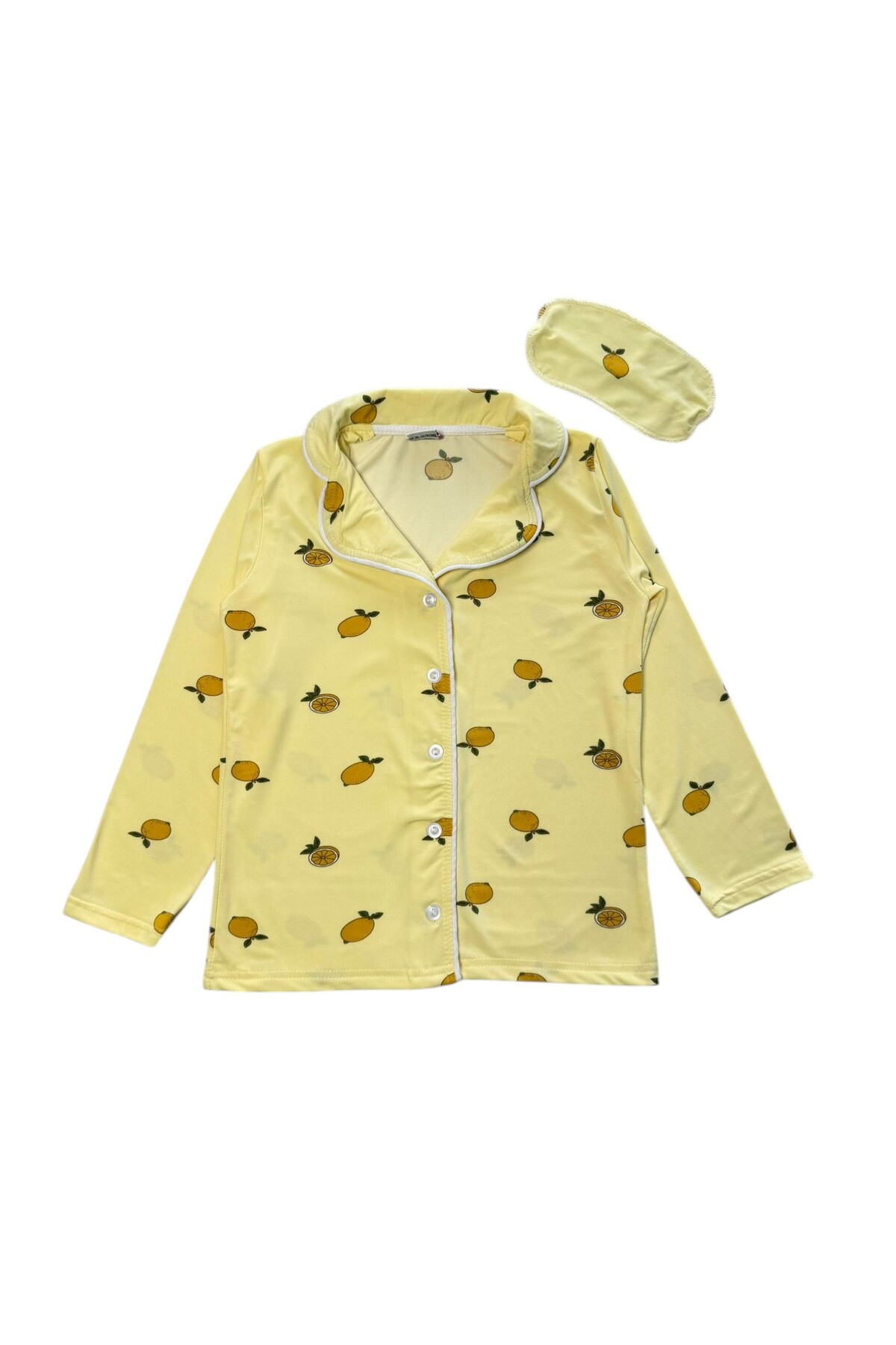 Fil Kids Kız Çocuk Pamuklu Merserize Kumaş Sarı Limon Desenli Gömlek Yaka Düğmeli Uyku Bantlı Pijama Takımı fotoğrafı 5 (önizleme)