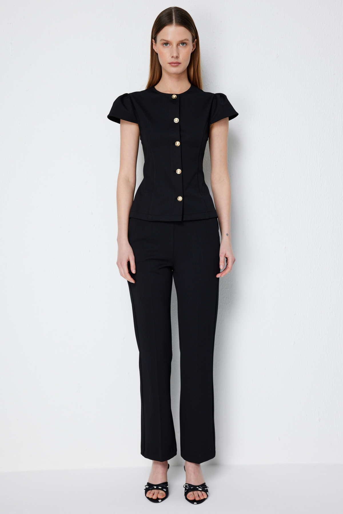 Tubular Leg Trousers with Metal Accessories