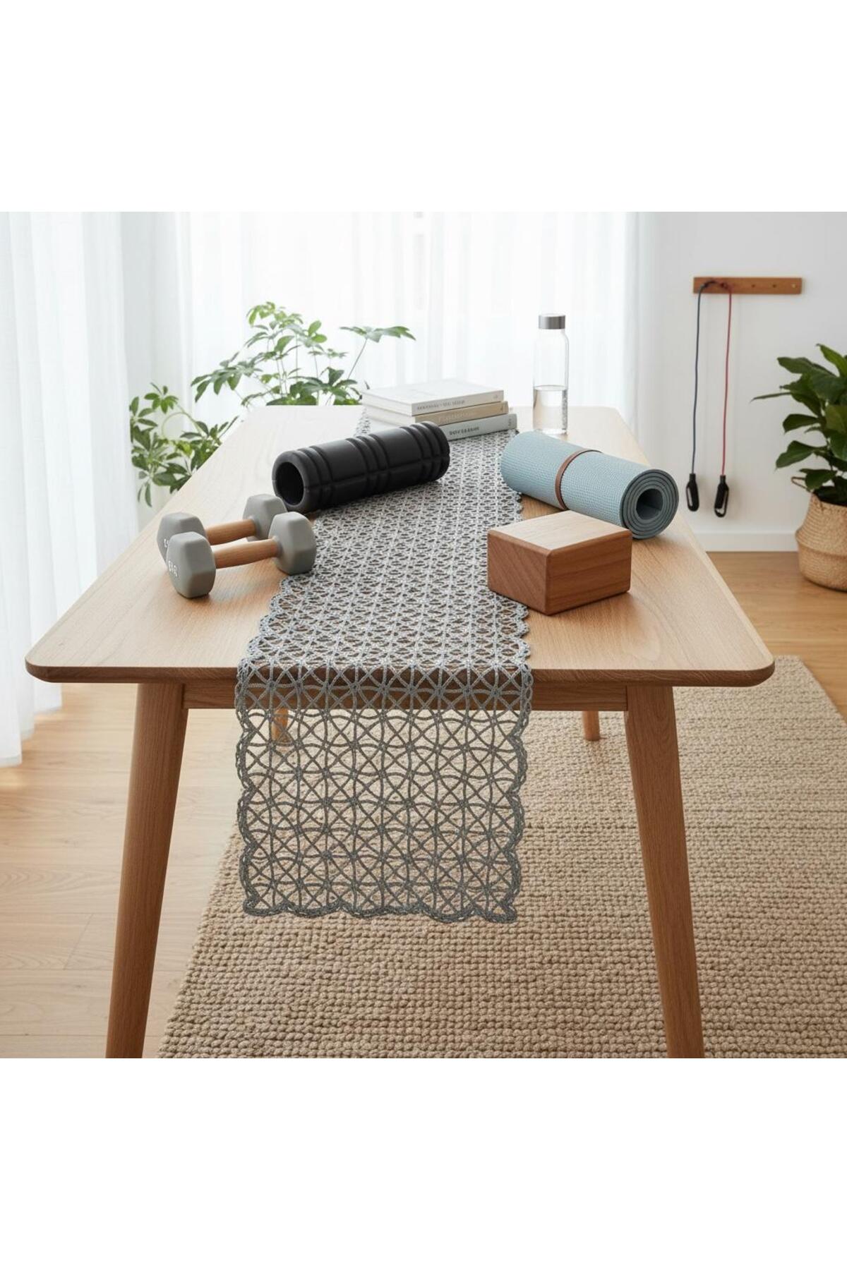 Runner on Table Black Dream Tulle Embroidered with Single Runner Cord 38 x 97
