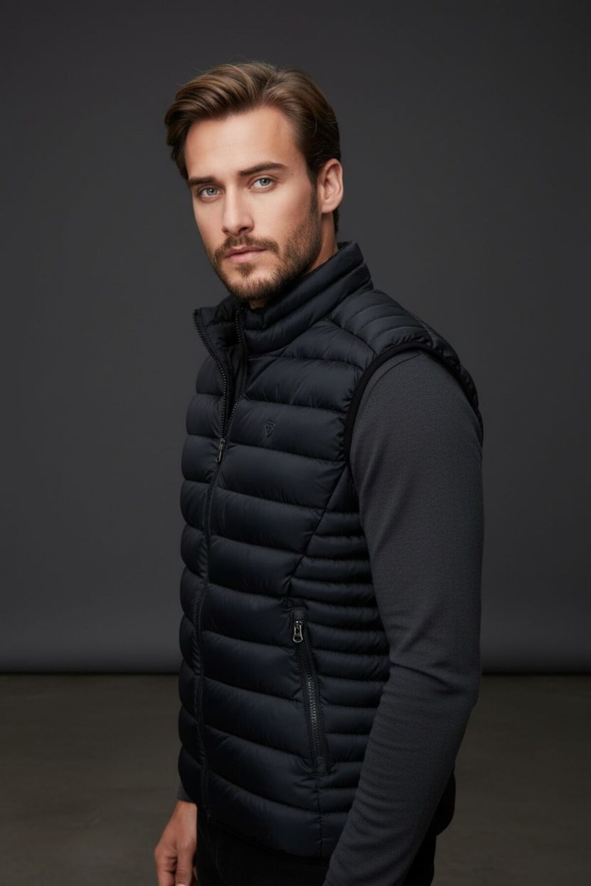 Piyera  Erkek Şişme Yelek Hafif Dolgulu Günlük Spor Kullanım Dik Yaka Fermuarlı Modern Tasarım-w10005