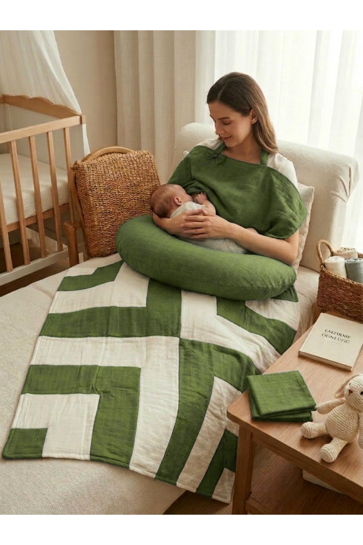 ngn collection 4’lü Müslin Bebek Seti Müslin Pike Örtü 100x100, Emzirme Önlüğü 70x70, 2 Ağız Mendili %100 Pamuk fotoğrafı 4 (önizleme)