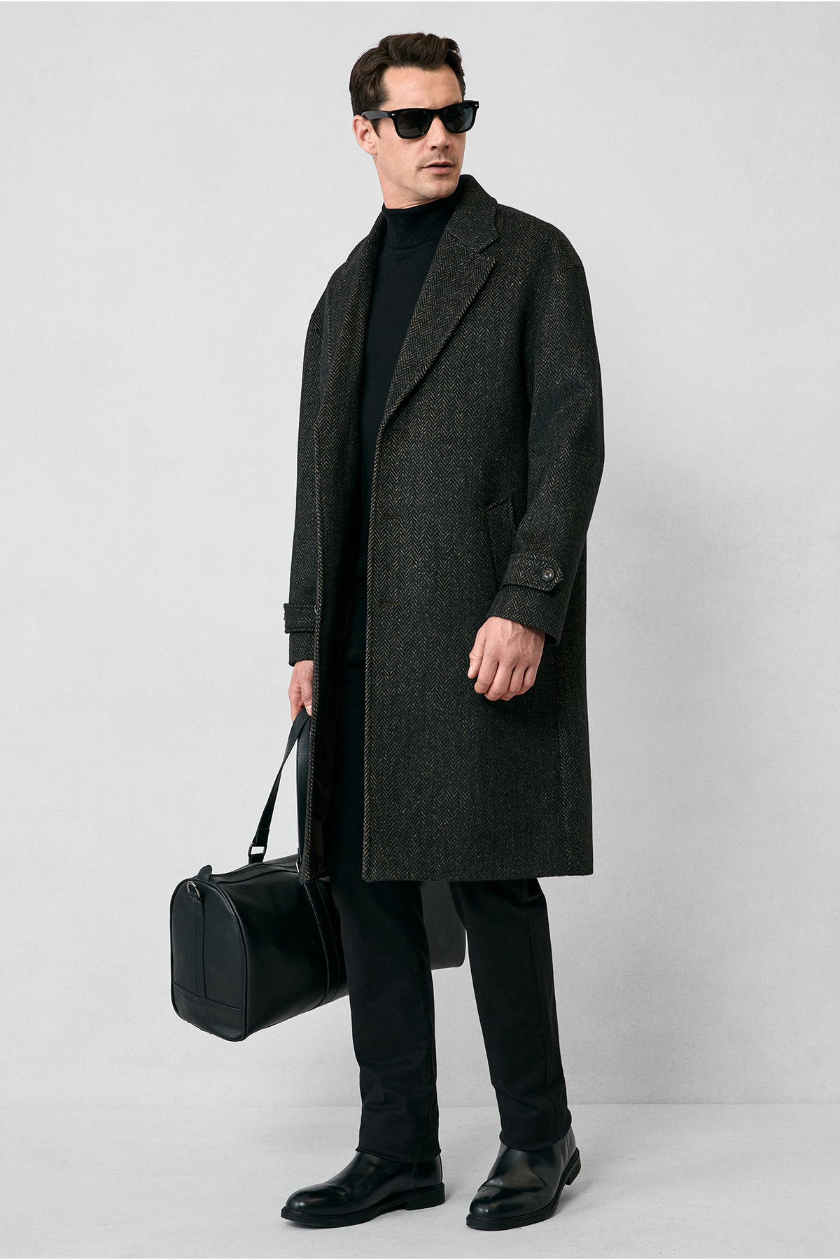 Kiğılı  Oversize Ekstra Rahat Kesim Apoletli Cepli Desenli Yünlü Palto - Görsel 2