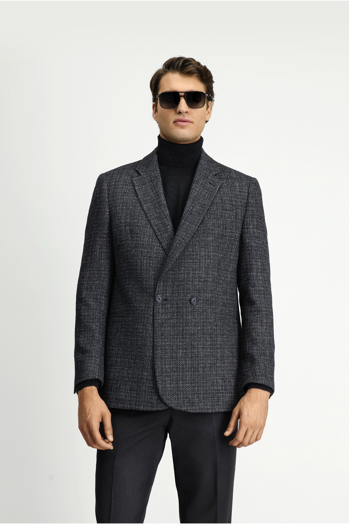 Kiğılı  6 Drop Regular Fit Standart Kesim Desenli Yünlü Kruvaze Ceket