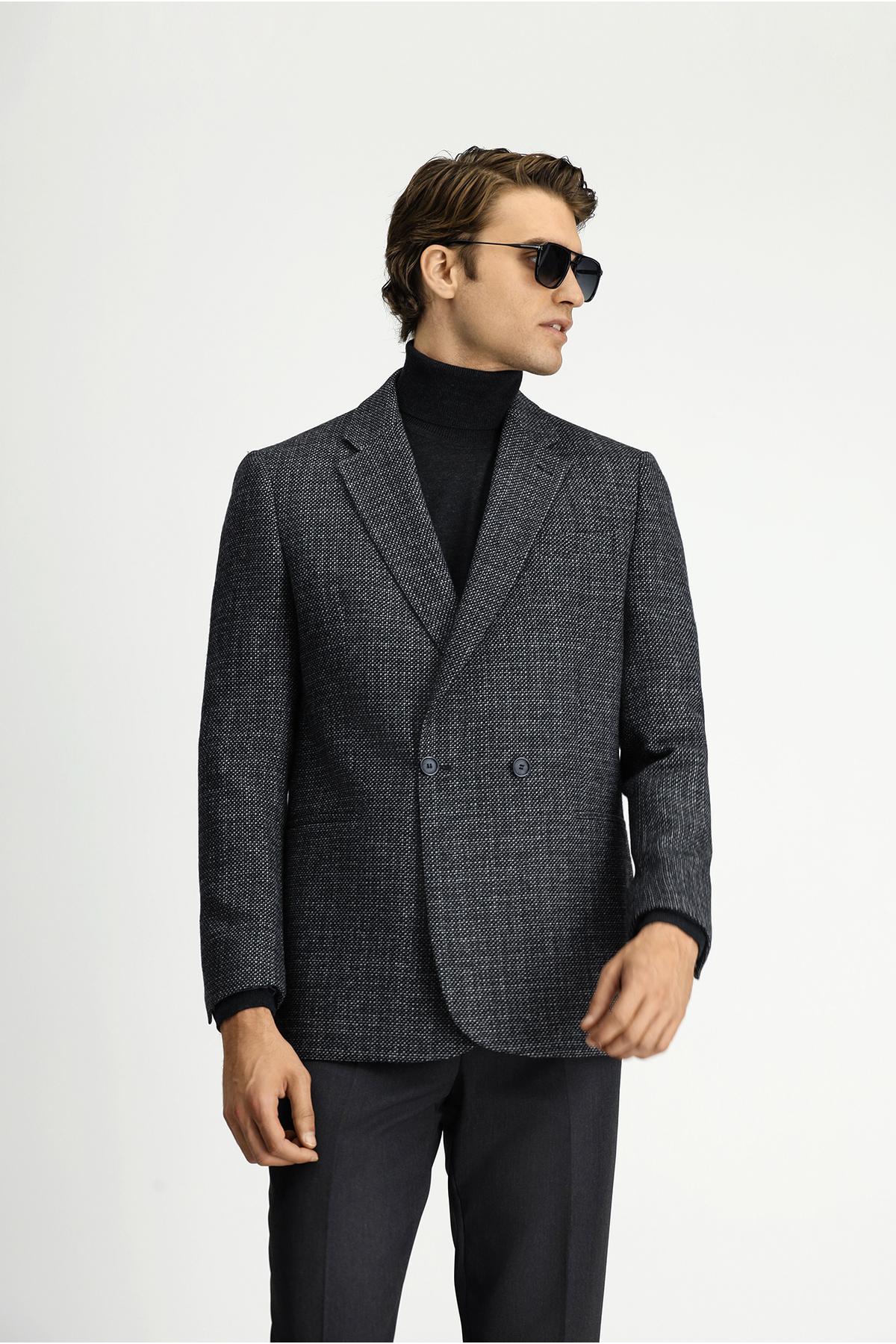 Kiğılı  6 Drop Regular Fit Standart Kesim Desenli Yünlü Kruvaze Ceket - Görsel 5