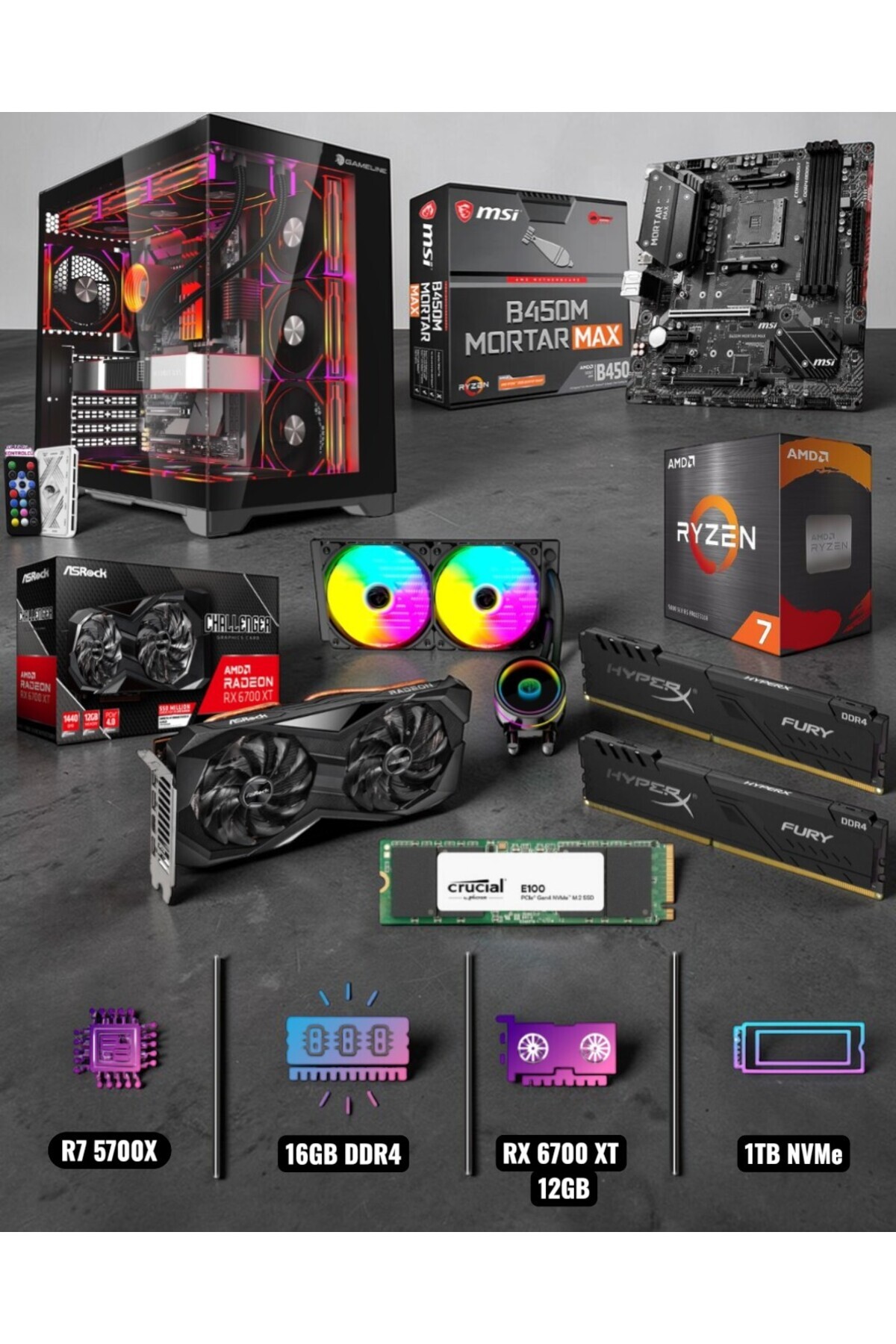 ◆ハイスペック◆Ryzen7-5700G/メモリ16GB/SSD500GB/RX6600XT◆ゲーミングパソコン◆ Symoon RYZEN 7 5700X 16GB Ram 1TB NVMe RX6700XT 12GB Ekran Kartlı