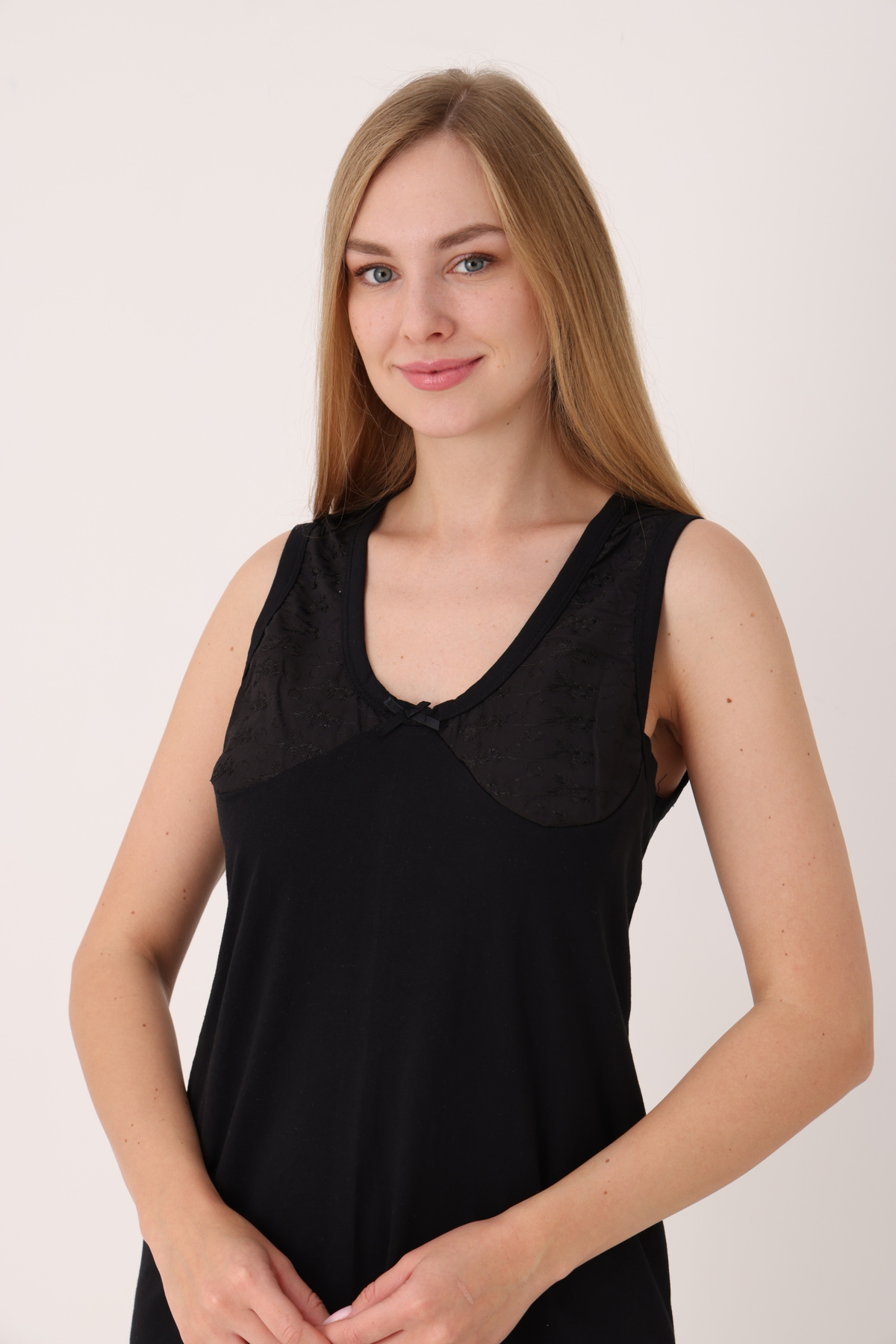 YASAR UNDERWEAR Kadın Uzun,Kolsuz %100 Pamuk Elbise İçliği Kombinezon görsel 2