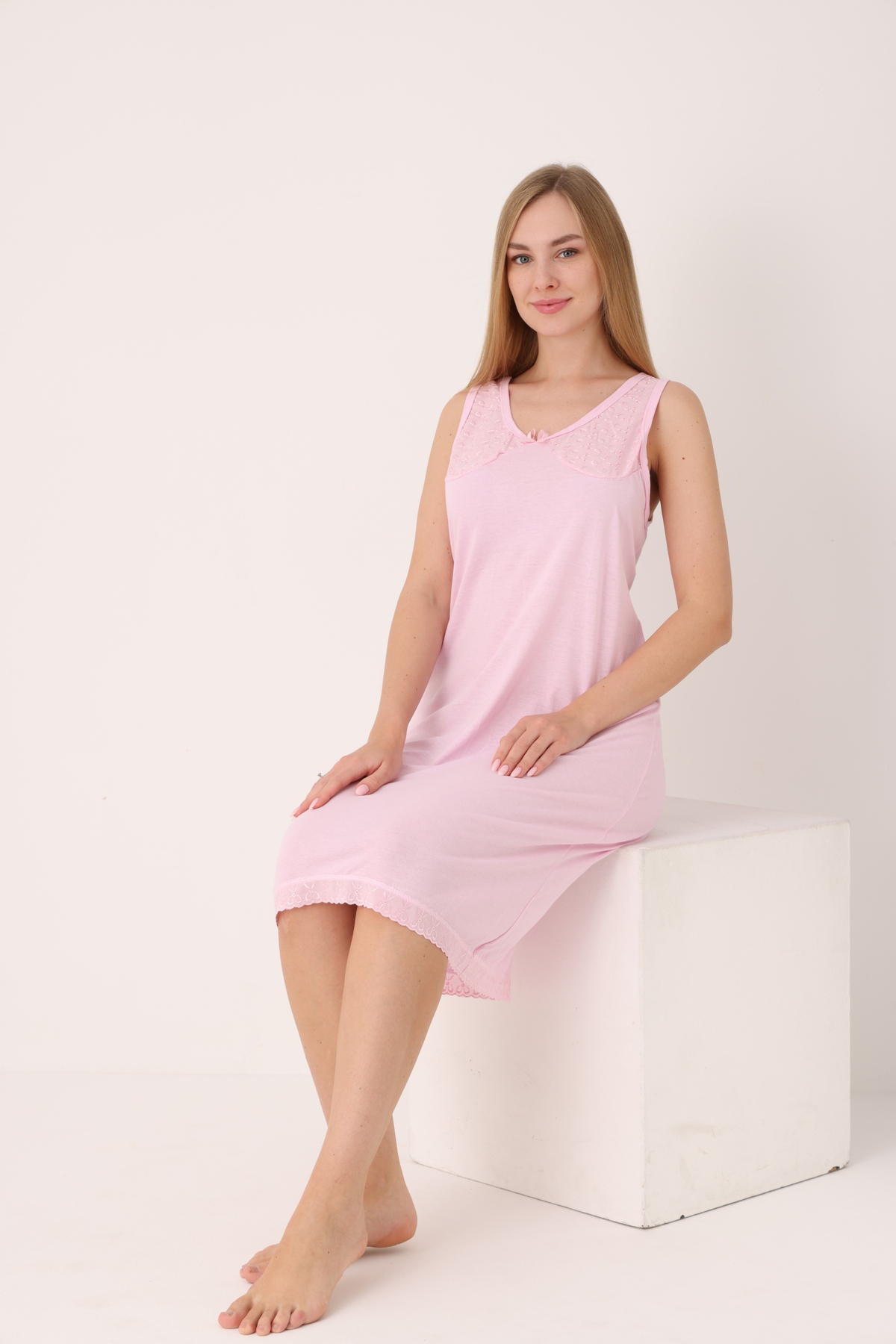 YASAR UNDERWEAR Kadın Uzun,Kolsuz %100 Pamuk Elbise İçliği Kombinezon görsel 4
