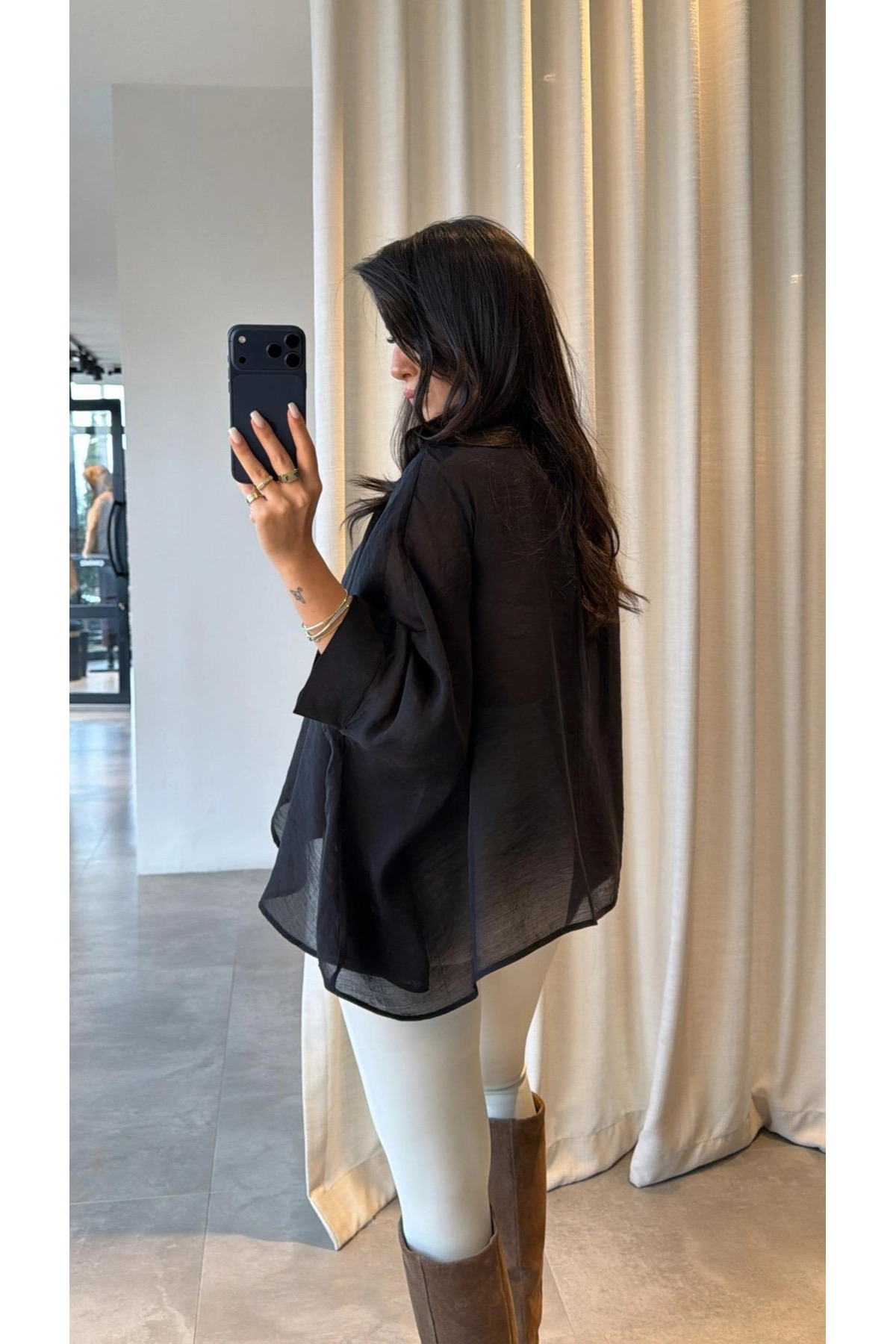 My Blog  Siyah Uçuşan Pelerin Bluz - 5026 - Görsel 4