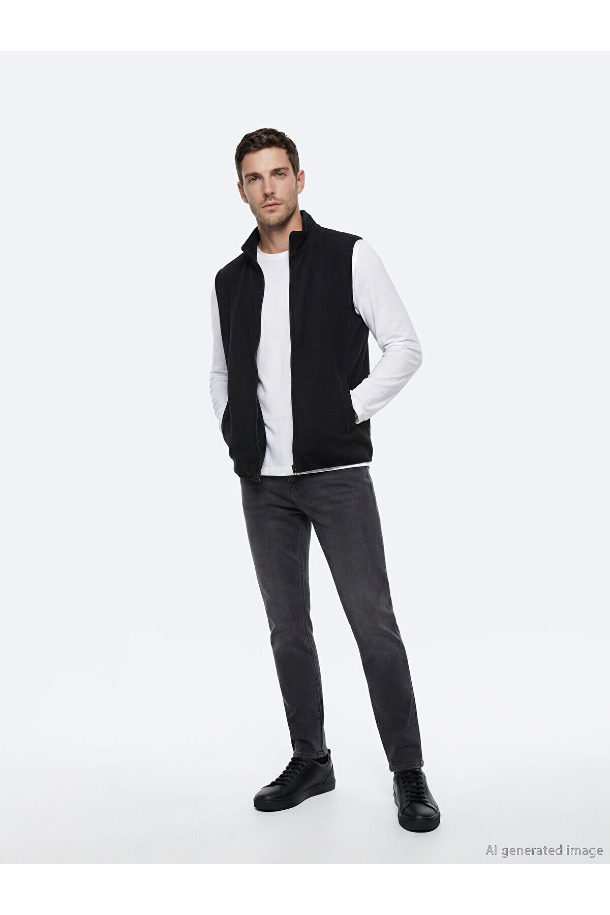 LC Waikiki NEVAVM Farkıyla LCWAIKIKI Classic Siyah Dik Yaka Fermuarlı Erkek Polar Yelek - S6D089Z8-CVL görsel 2