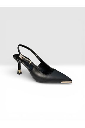 Subaşı Kadın Kemerli Gold Detaylı Siyah Renk 9 Cm Topuklu Arkası Açık Stilett...