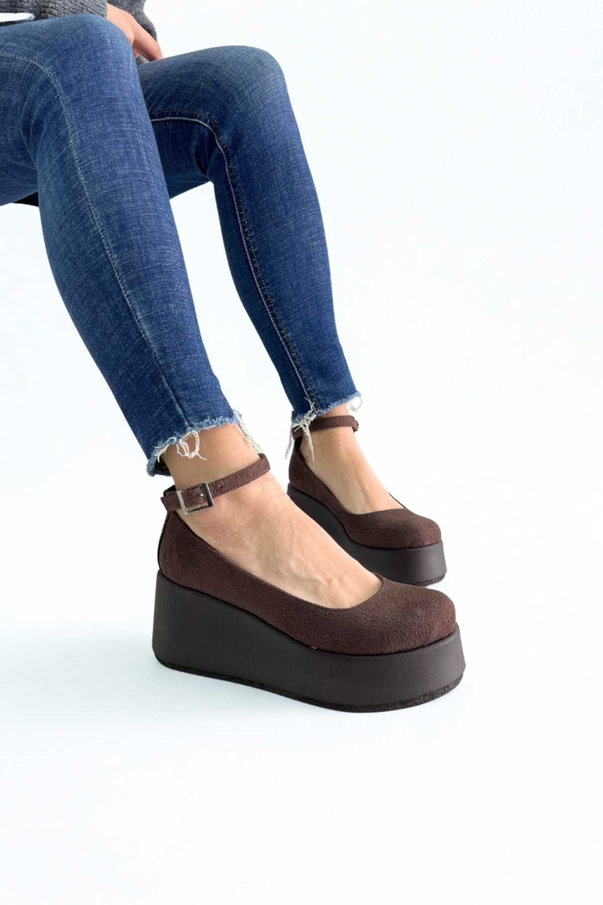 inizio Kahverengi Süet Dolgu Topuk Kadın Loafer V4211 görsel 8