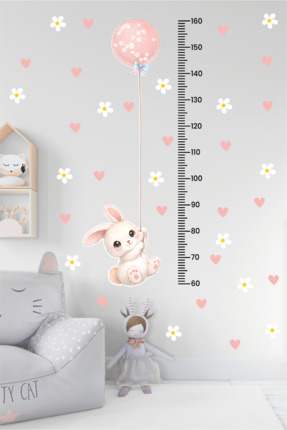 Ayza Tasarım Tavşan Balonlu Boy Ölçer Duvar Sticker Seti – Çocuk Odası Boy Ce...