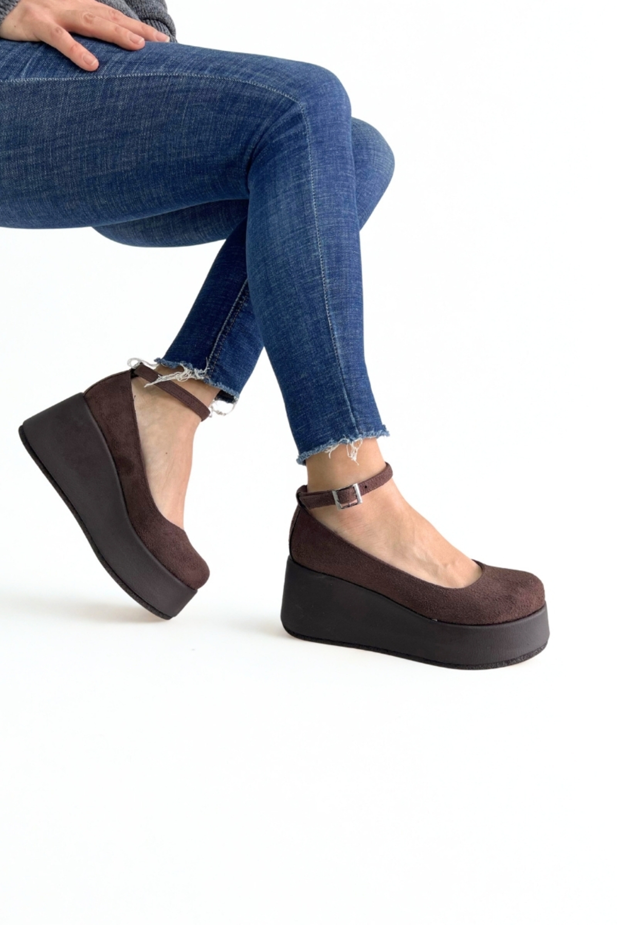 inizio Kahverengi Süet Dolgu Topuk Kadın Loafer V4211