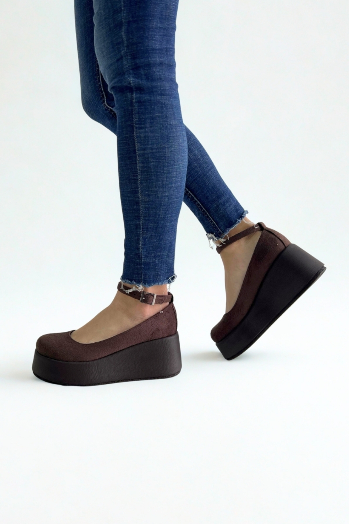 inizio Kahverengi Süet Dolgu Topuk Kadın Loafer V4211 görsel 3