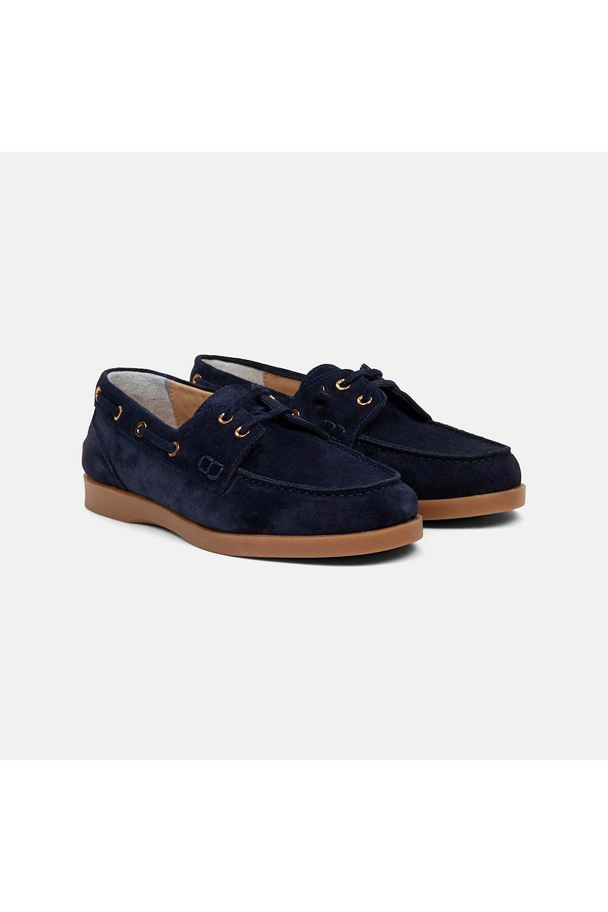 Women's Navy Blue Lace Detailed Suede Leather Loafers