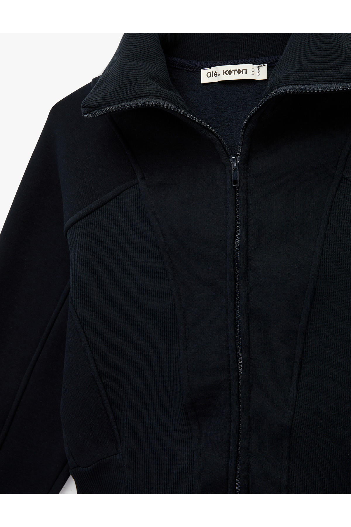 Koton  Şardonlu Uzun Kollu Klasik Yaka Fermuarlı Sweatshirt - Görsel 5