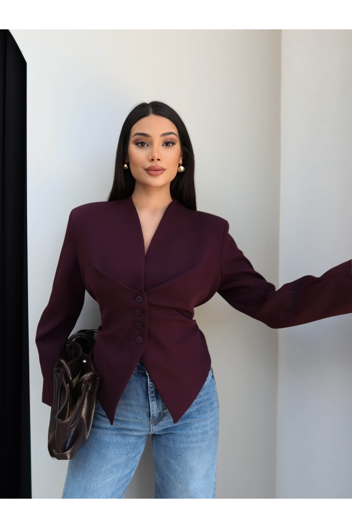 ESRAHELVACI  Bel Bağlama Detaylı Blazer Ceket