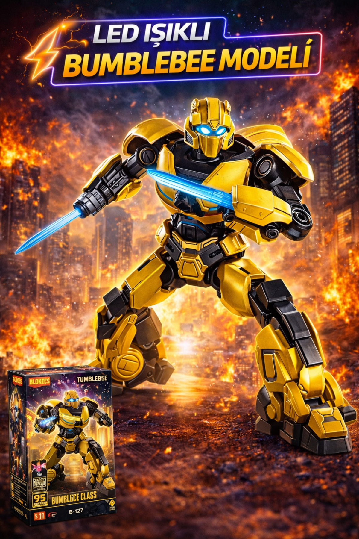 Cici Oyuncak BLOKEES Transformers Classic Class Bumblebee Model Kit DIY Led Işıklı Hareketli Lisanslı Model fotoğrafı 5 (önizleme)