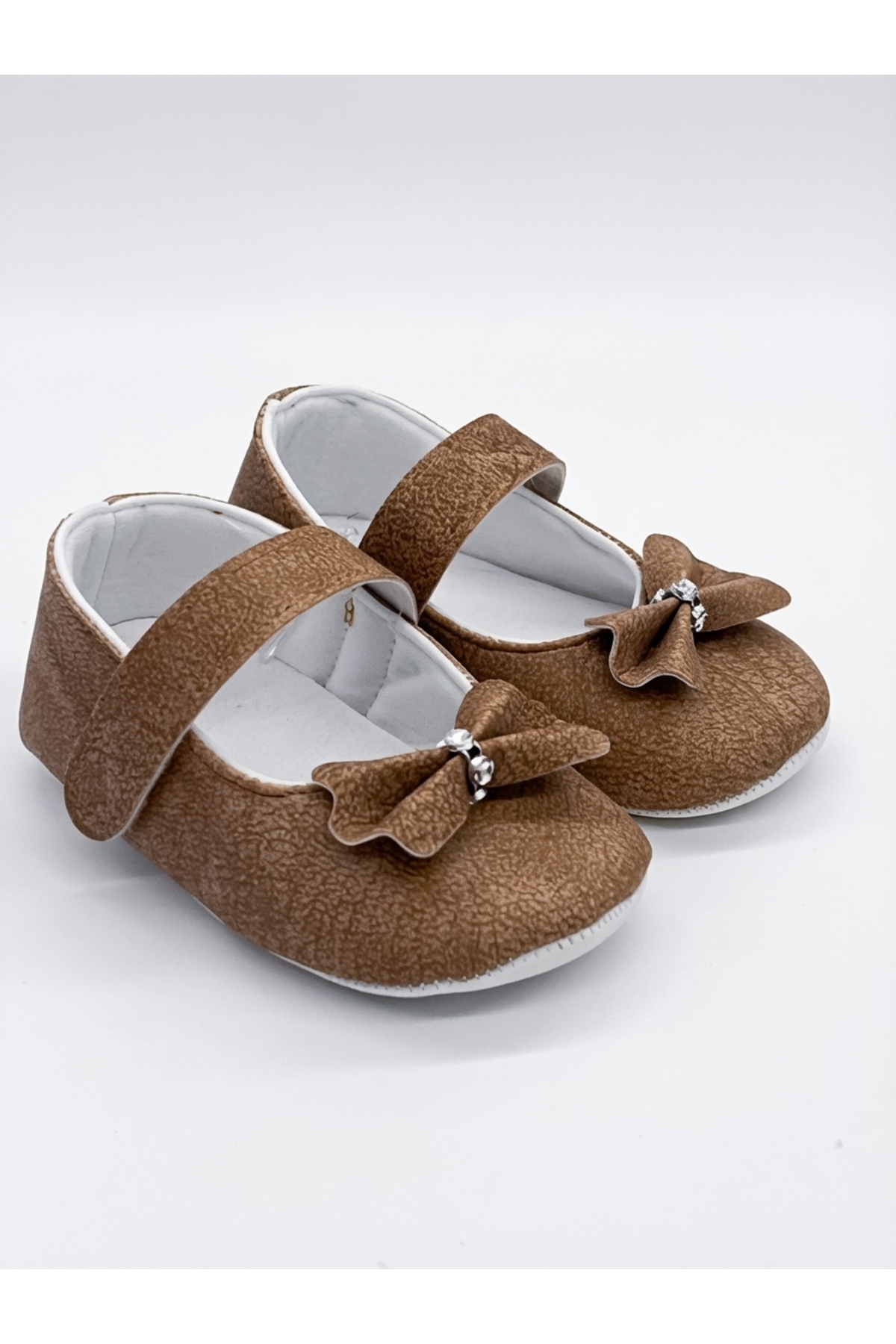 Baby Flat Shoes, İlkadım Baby Bootees, Baby Shoes with Bowtie and Stone