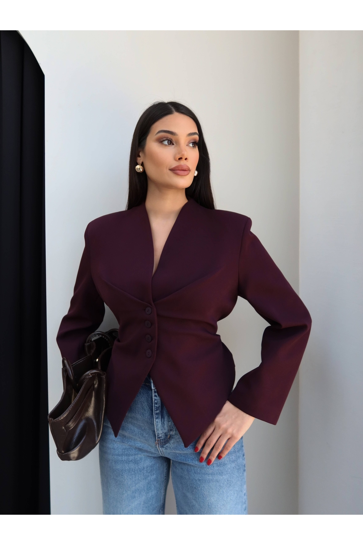 ESRAHELVACI  Bel Bağlama Detaylı Blazer Ceket - Görsel 4