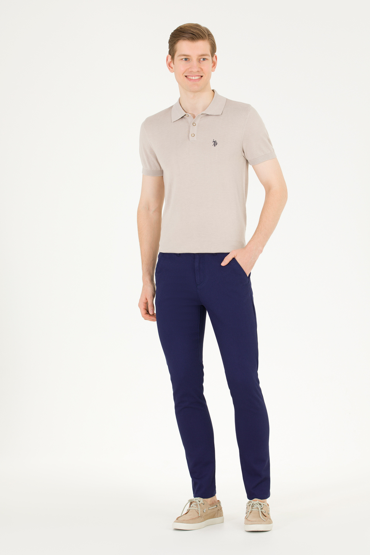 یو اس پولو شلوار کتان طرح آکسفورد، جیب کناری، مدل U.S. Polo Assn.