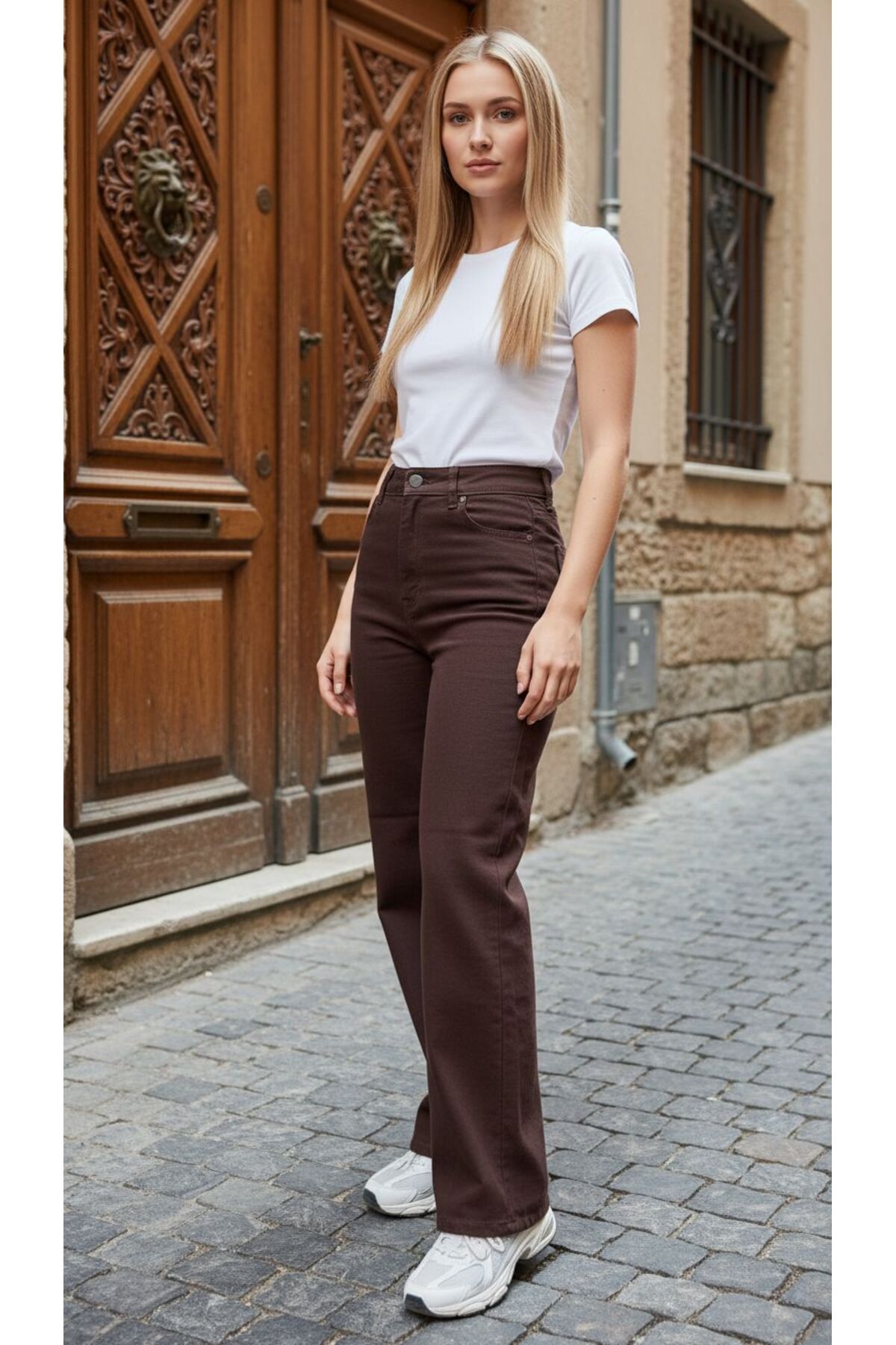 geenz manifacture Kahverengi 90's Likralı Süper Yüksek Bel Wide Leg Salaş Jeans Palazzo Pantolon