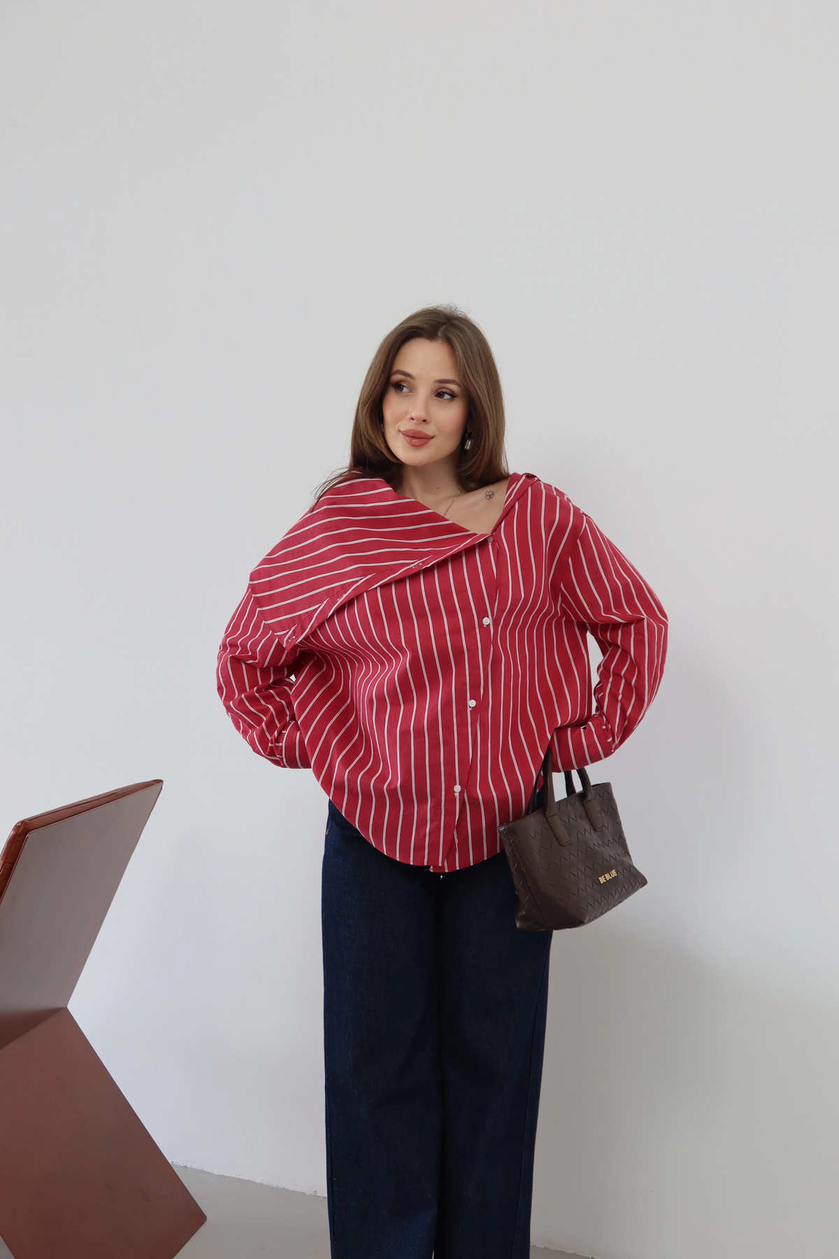 roea  Bahriye Yaka Çizgili Gömlek Kırmızı - Görsel 2