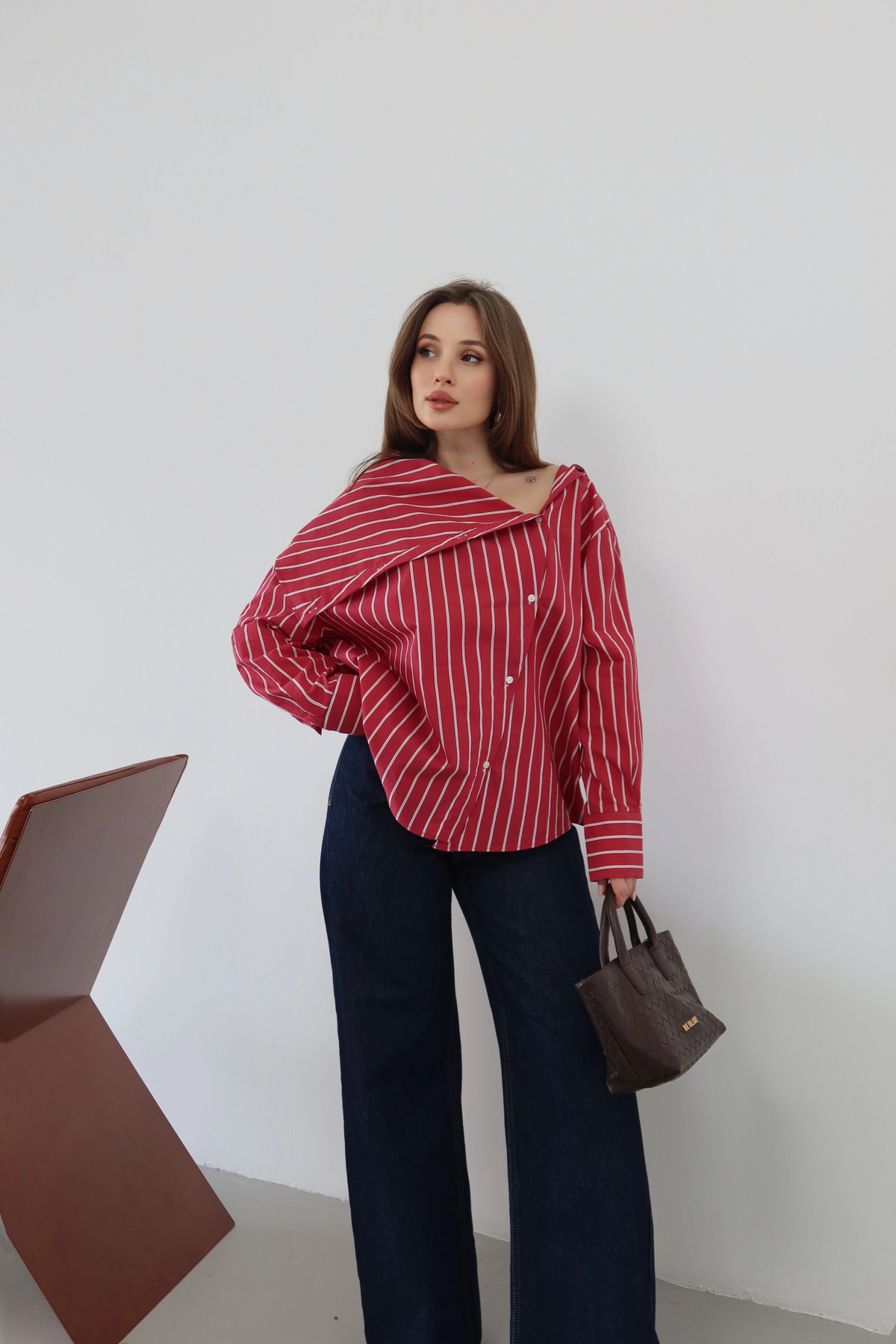 roea  Bahriye Yaka Çizgili Gömlek Kırmızı - Görsel 3