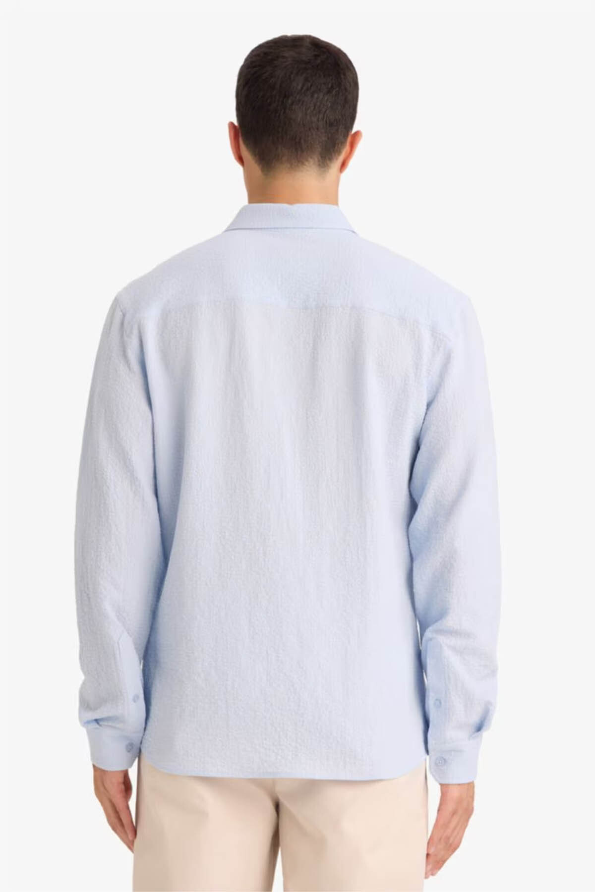 DeFacto Modern Fit Polo Yaka Dokuma Uzun Kollu Gömlek D7246AX26SP görsel 5