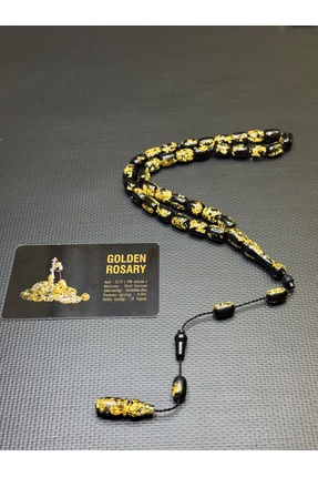 EnazStore Sertifikalı Yenilebilir Altın Parçacıklı Siyah Golden Rosary Tesbih
