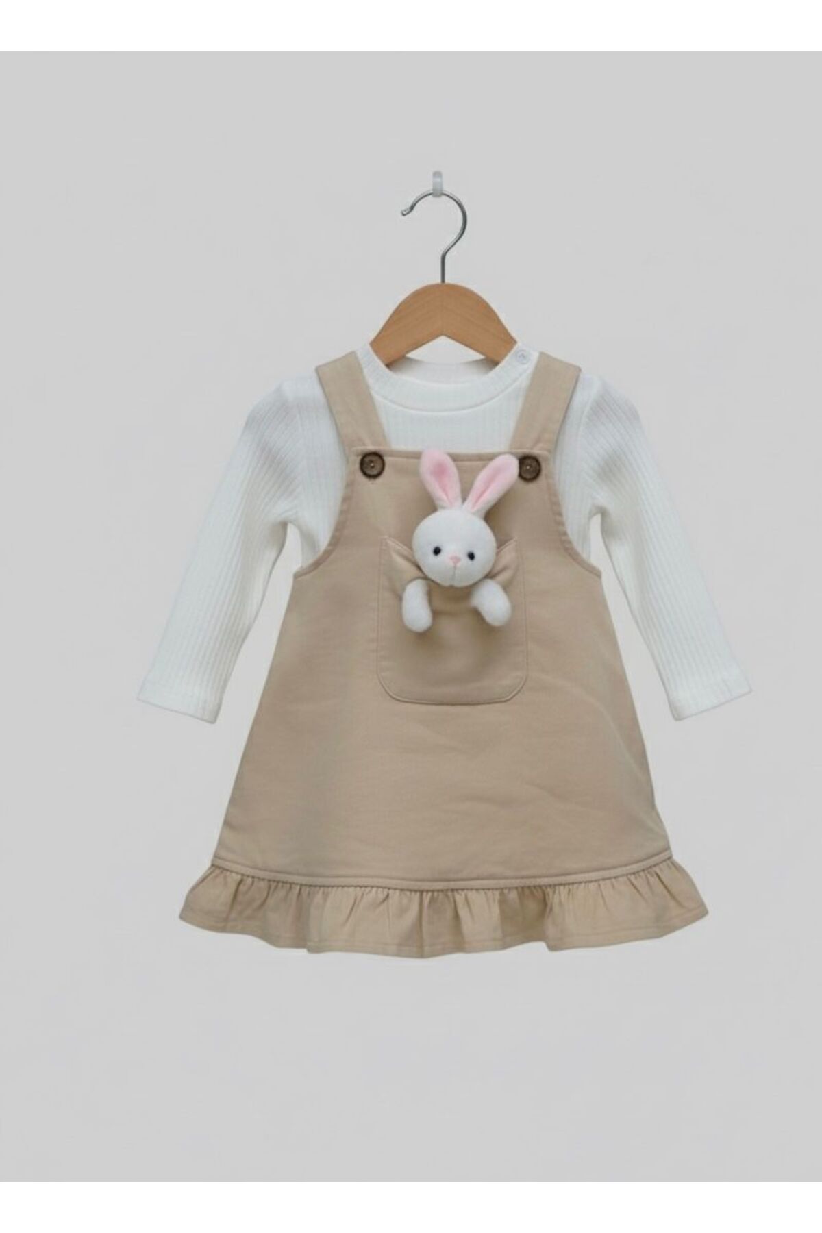 Egelite Kız Bebek Tavşancık Aksesuarlı, Keten Salopet Elbise ve Badili, 2 li, Şık Bayramlık Takım 9-12-18 ay fotoğrafı 5 (önizleme)